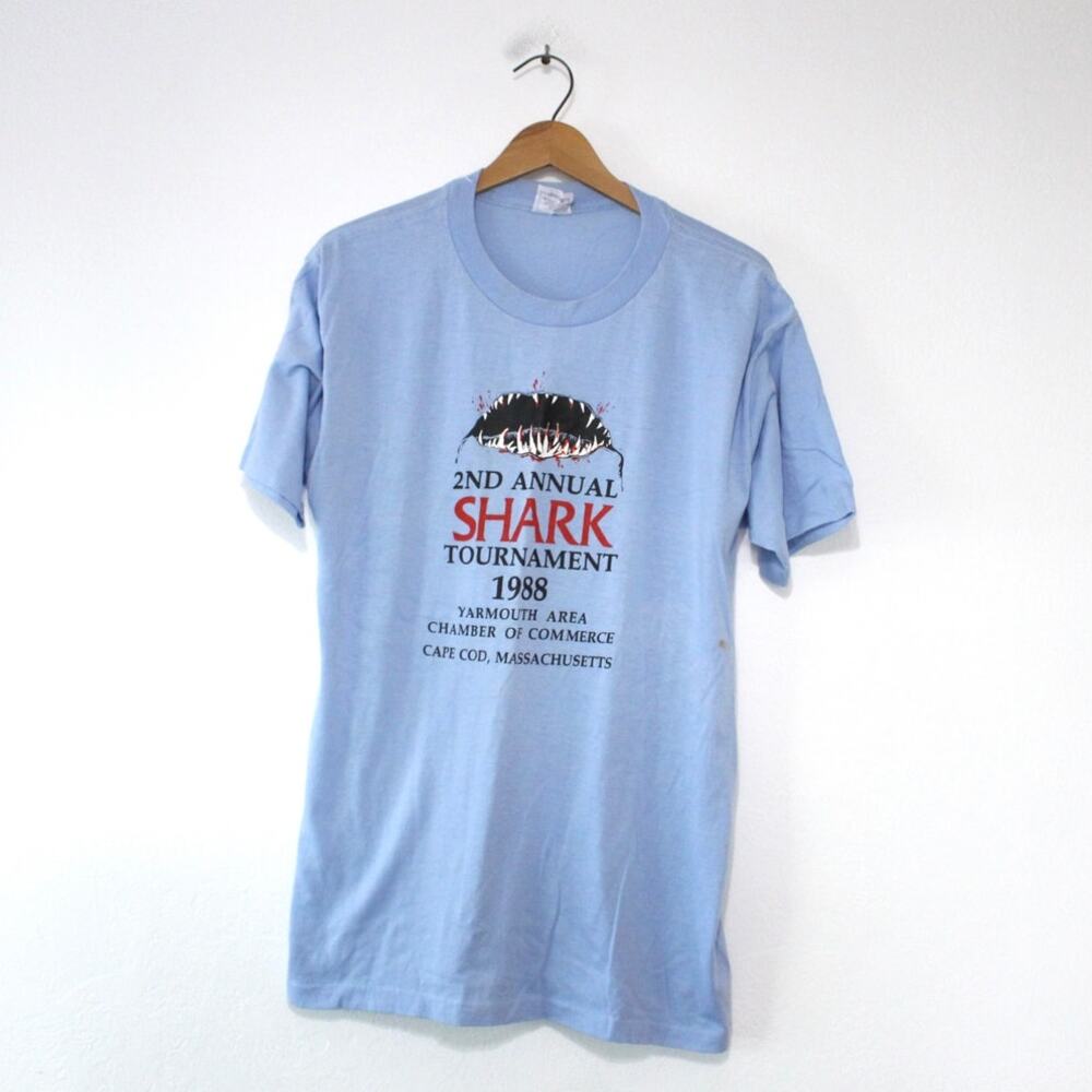 Vintage 1988 Cape Cod Shark Tournament Blue Fishing T-Shirt Men’s XL